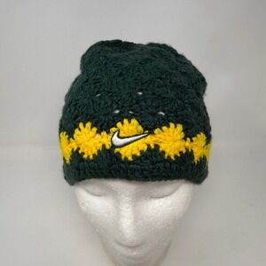 Nike Team Oregon Ducks Crochet Beanie Green Yellow Floral Knit Hat F8RGP OSFM